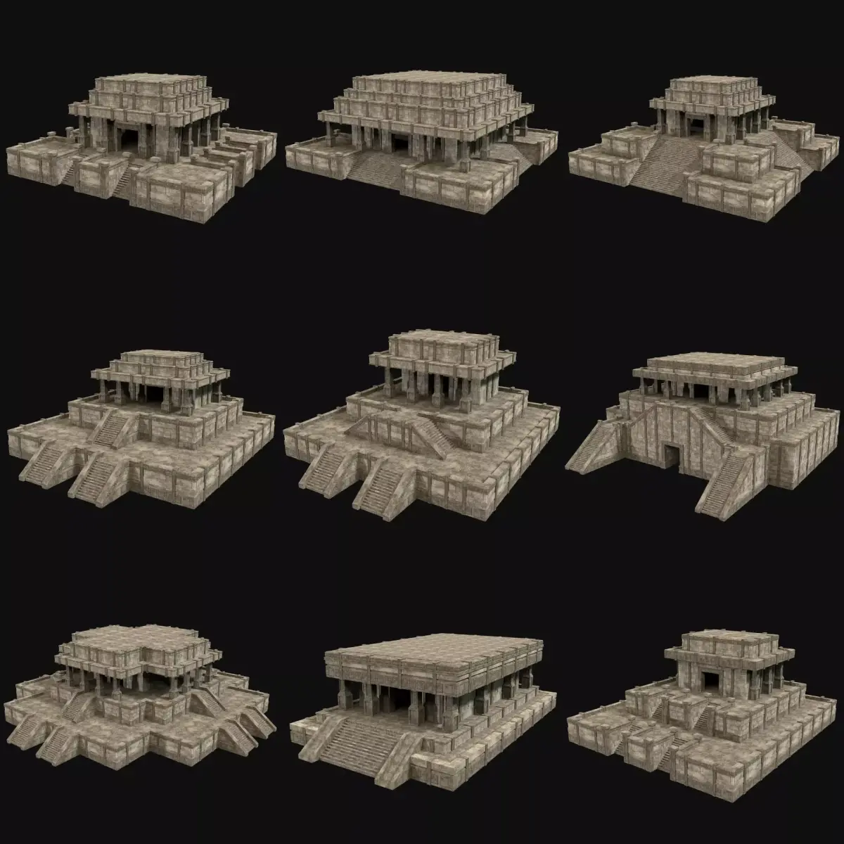 ANCIENT TEMPLE PYRAMID AZTEC MAYAN INCA PLATFORM RUIN COLLECTION Low-poly 3D model