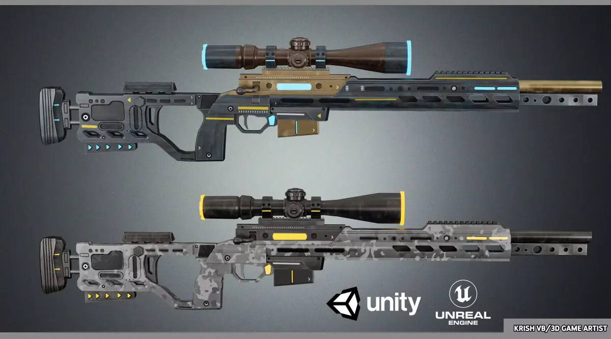 KRG chassis whiskey sniper rifle with 2 skins Game Ready Asset 3D model