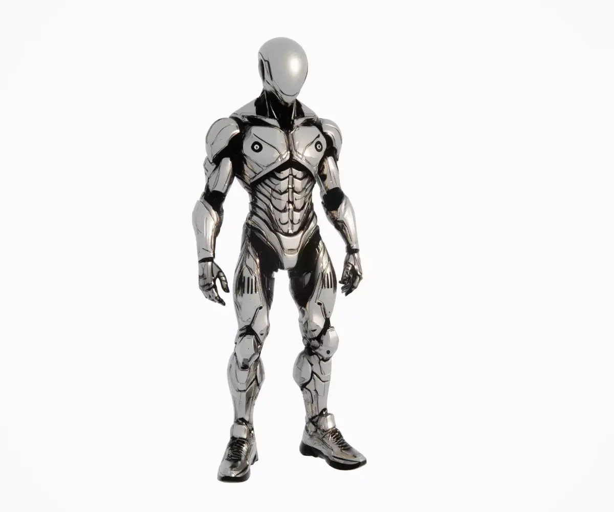 Polished Silver Muscular Humanoid Robot 3D model