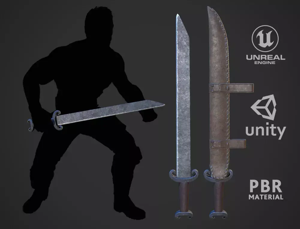 Viking Forged Long Seax Low-poly 3D model