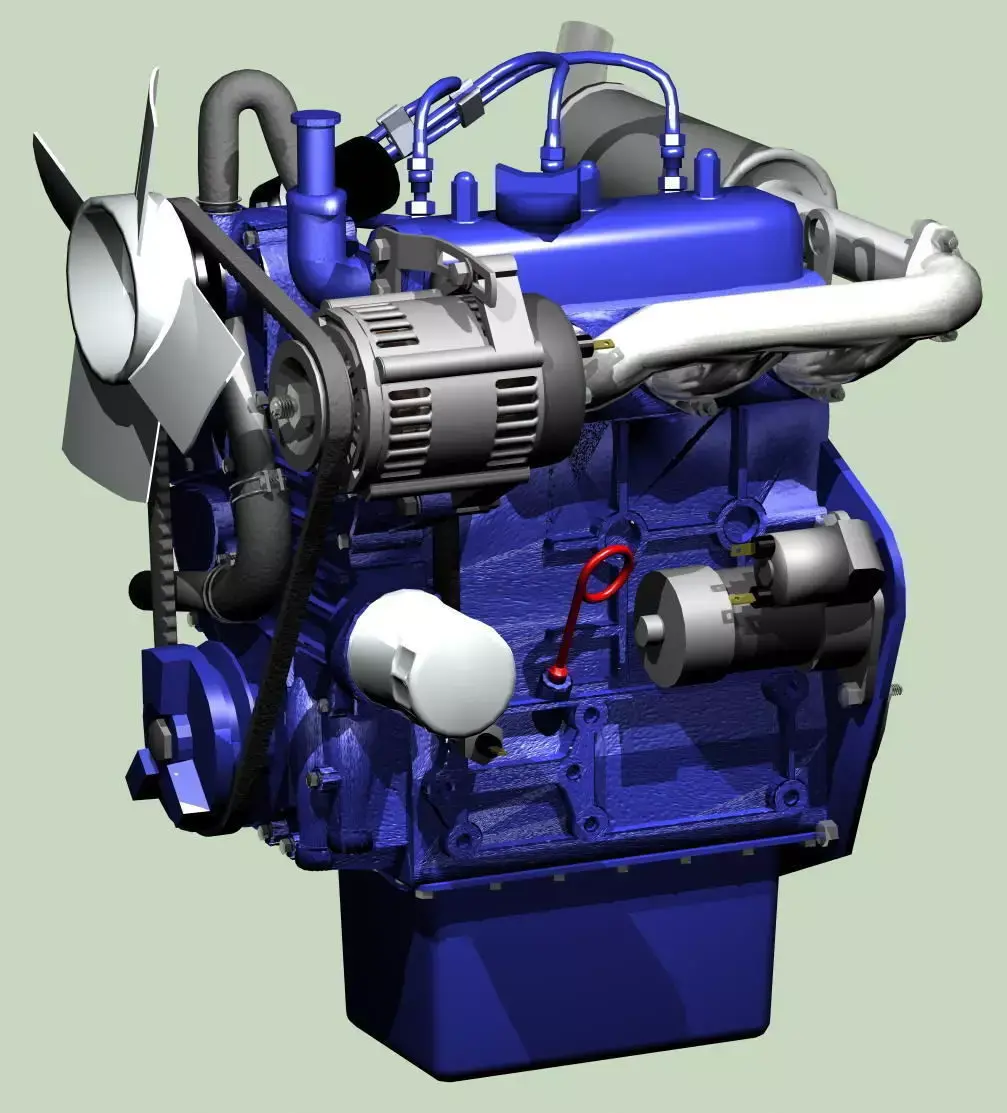 Popular 3-cylinder diesel engine 3D model