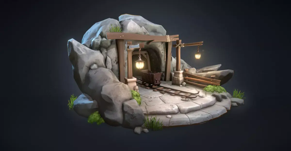 Old Mine Scene Low-poly 3D model