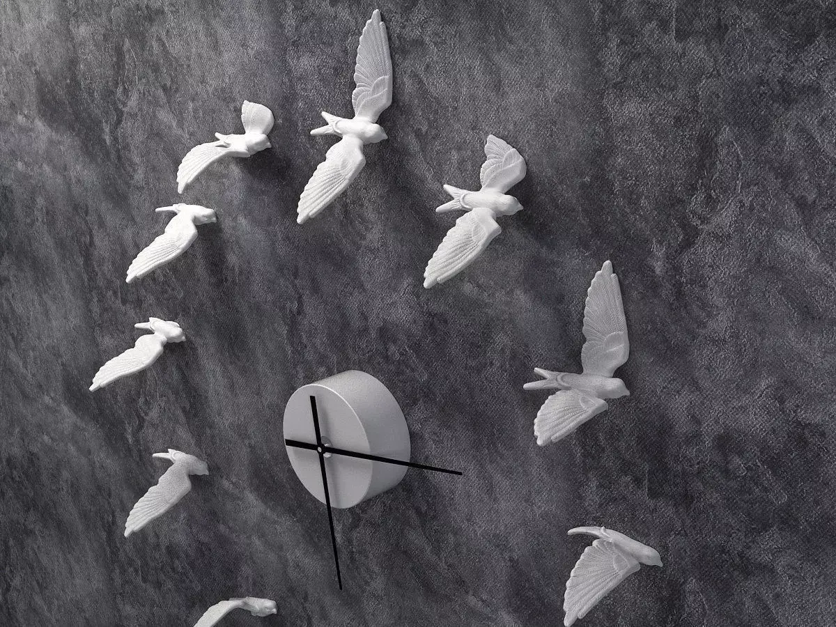 Swallow clock made of paper birds 3D model