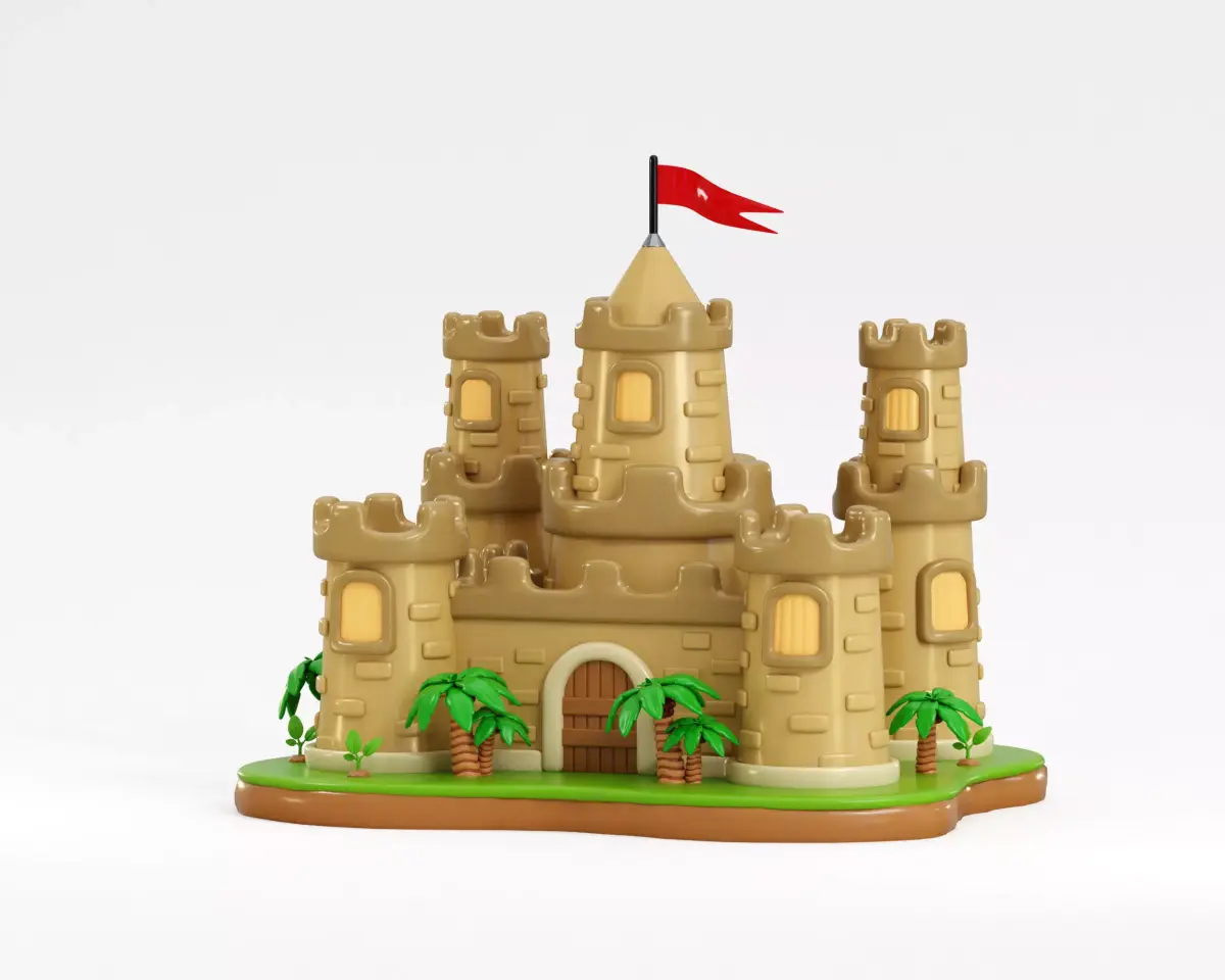 Cartoon Kingdom castle with tower Low-poly 3D model