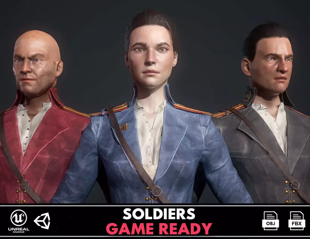 Fictional historical soldiers Low-poly 3D model