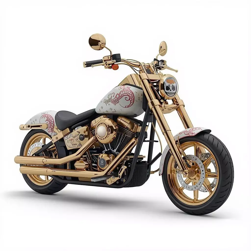 Stylized Dia de los Muertos Gold Chopper Motorcycle Low-poly 3D model