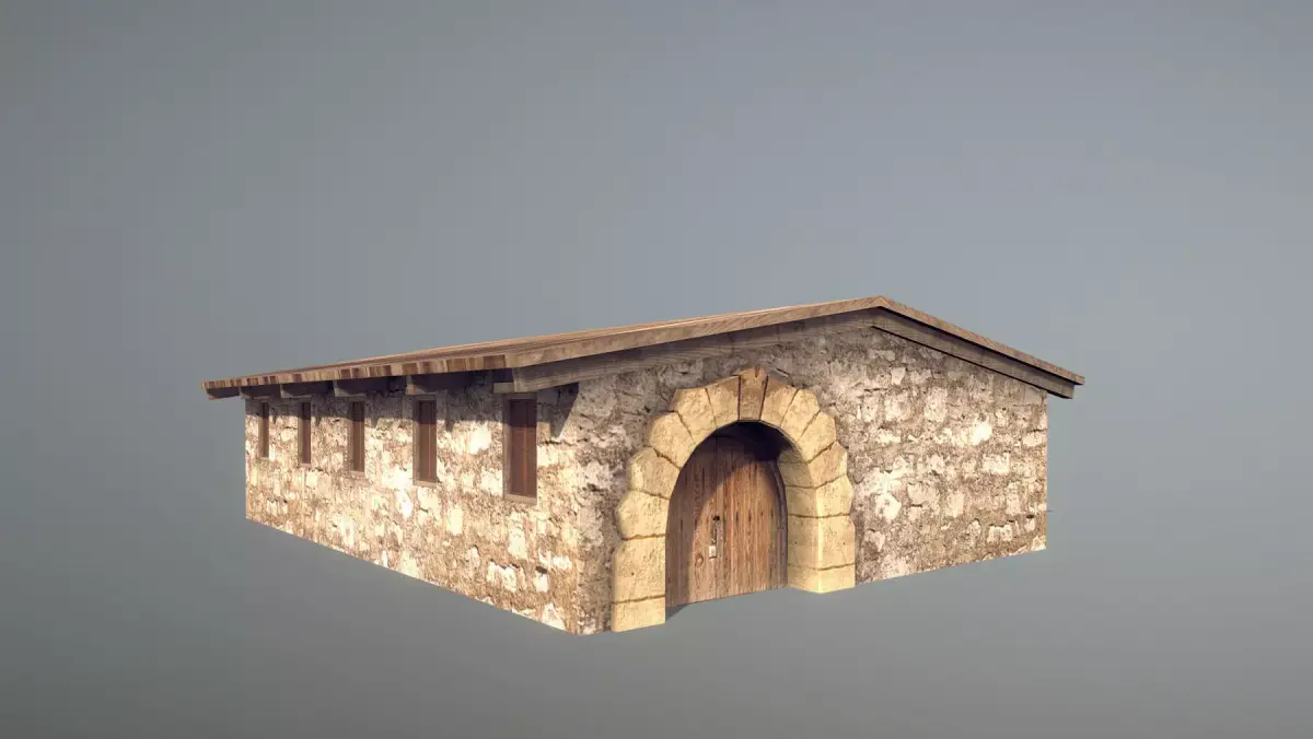 Stone Fort Stable Low-poly 3D model