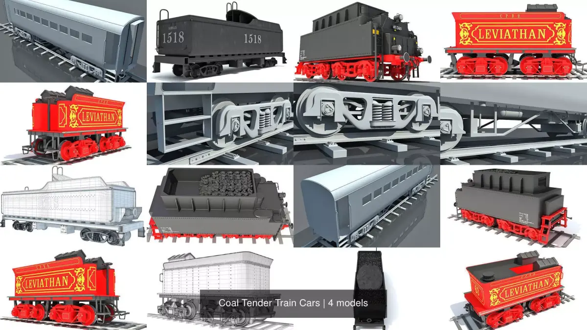 Coal Tender Train Cars 3D Model Pack