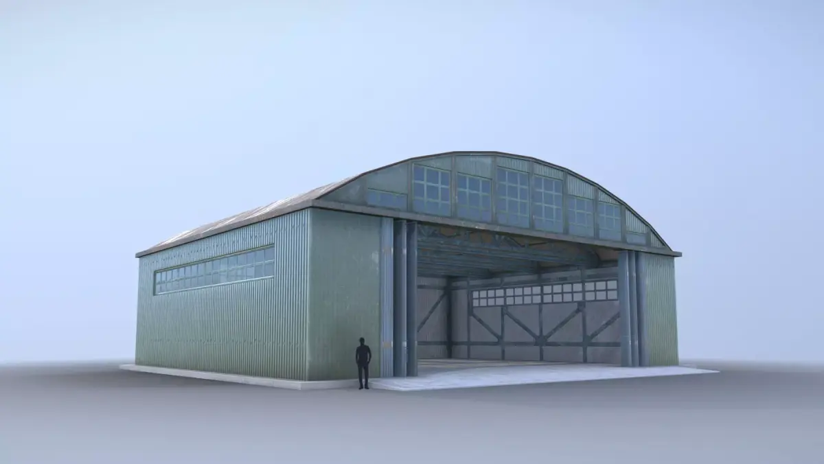 Airport Hangar SmallHangar 01 open   Low-poly 3D model