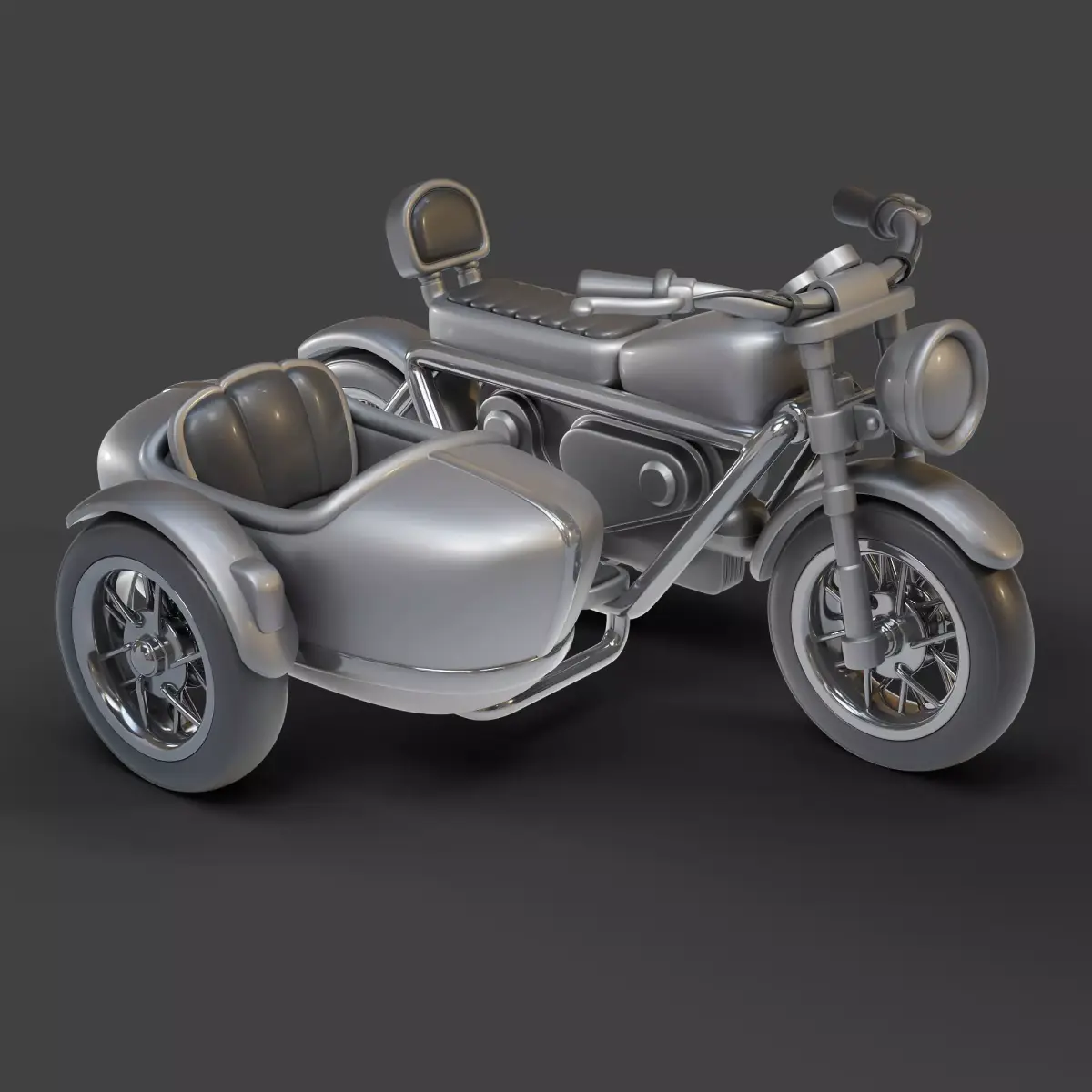 Cartoon Motorcycle With Sidecar 01 3D model