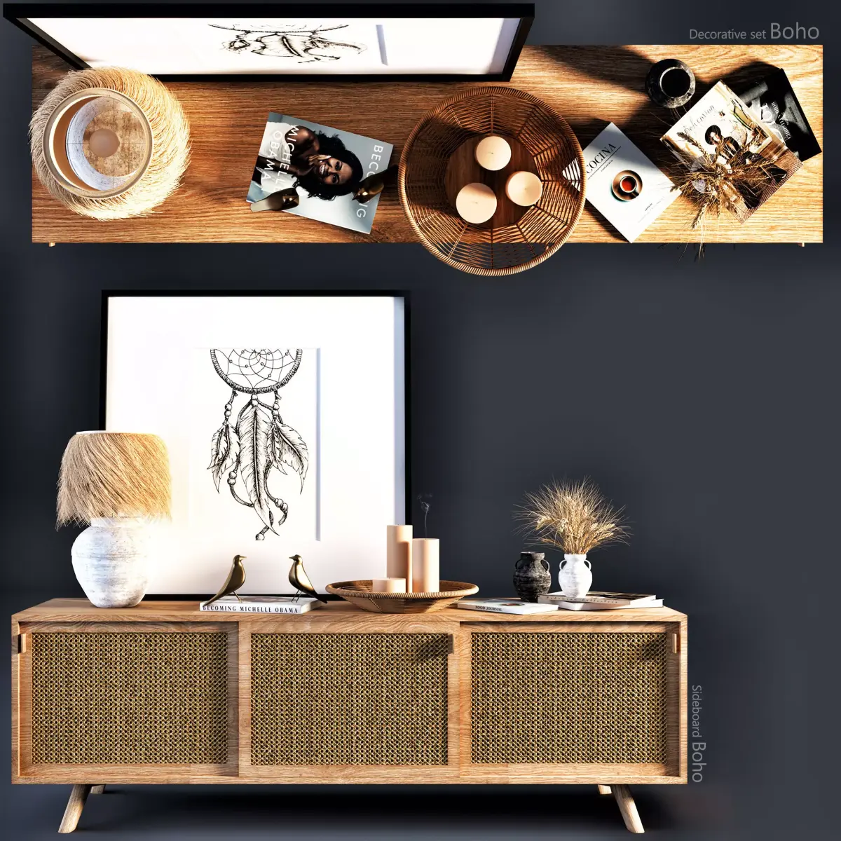 Sideboard-Decorative Set- Boho 3D model