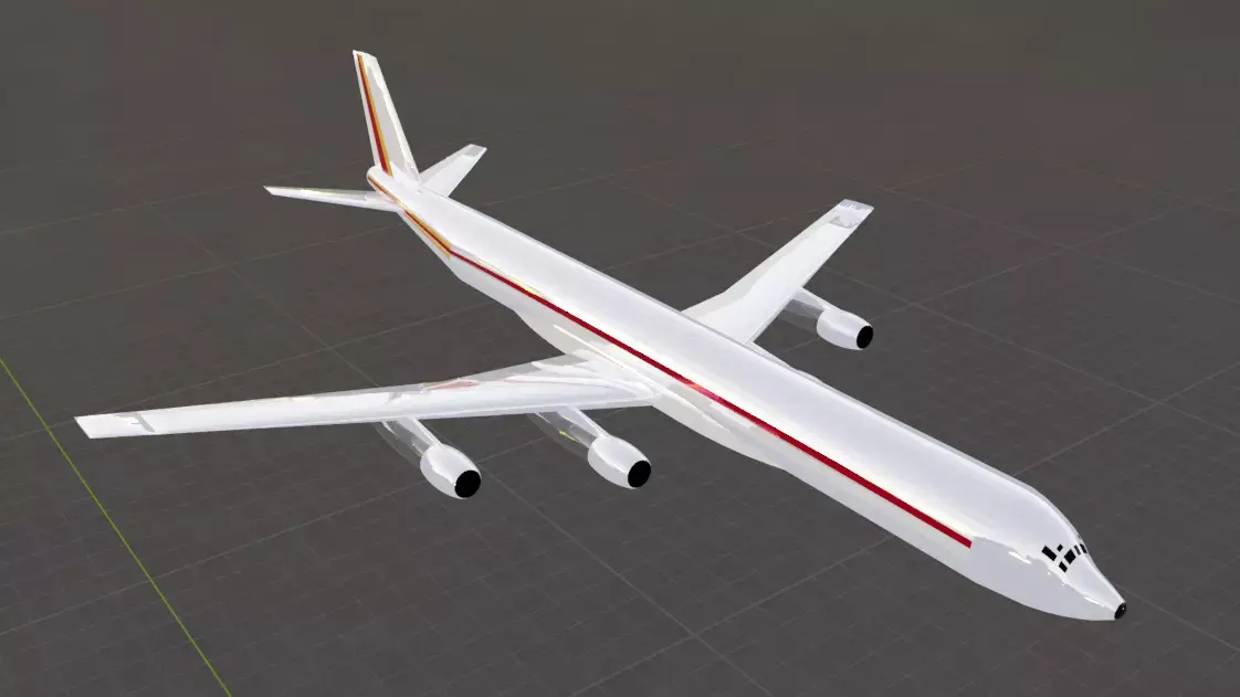 Fictional Quad Engine Modernized 1950s Jetliner DC-8-63 Inspired Low-poly 3D model