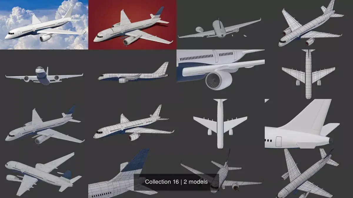  Generic Wrecked Airliner - Plane - Airplane -- Low Poly LowPoly 3D Model Collection