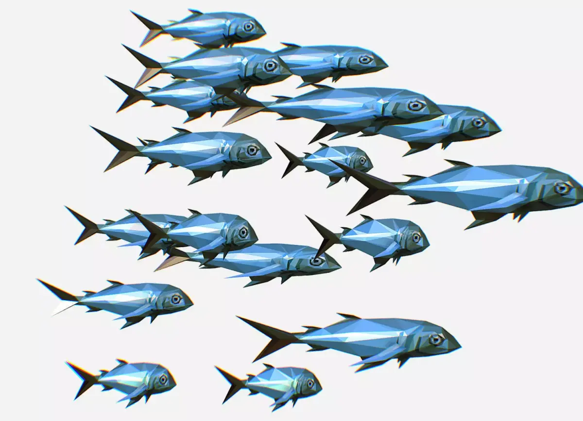 Animated Low Poly Art Flock Green Sea Fish Low-poly 3D model