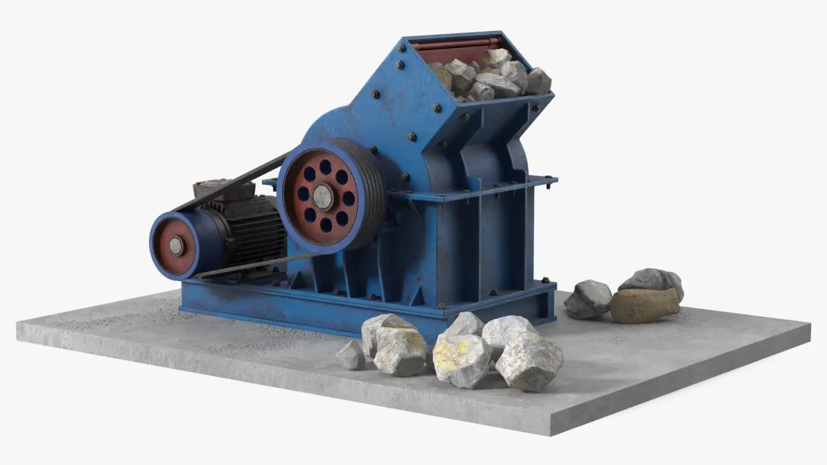 Old Industrial Hammer Mill Crusher with Stones 3D model