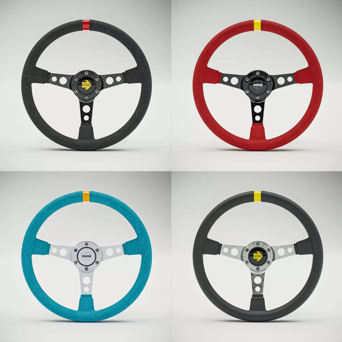 MOMO Style Racing Steering Wheel in 4 colour variants 3D model