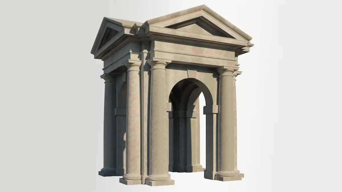 Arched portico in Tuscan order with 3 4 columns  3D model