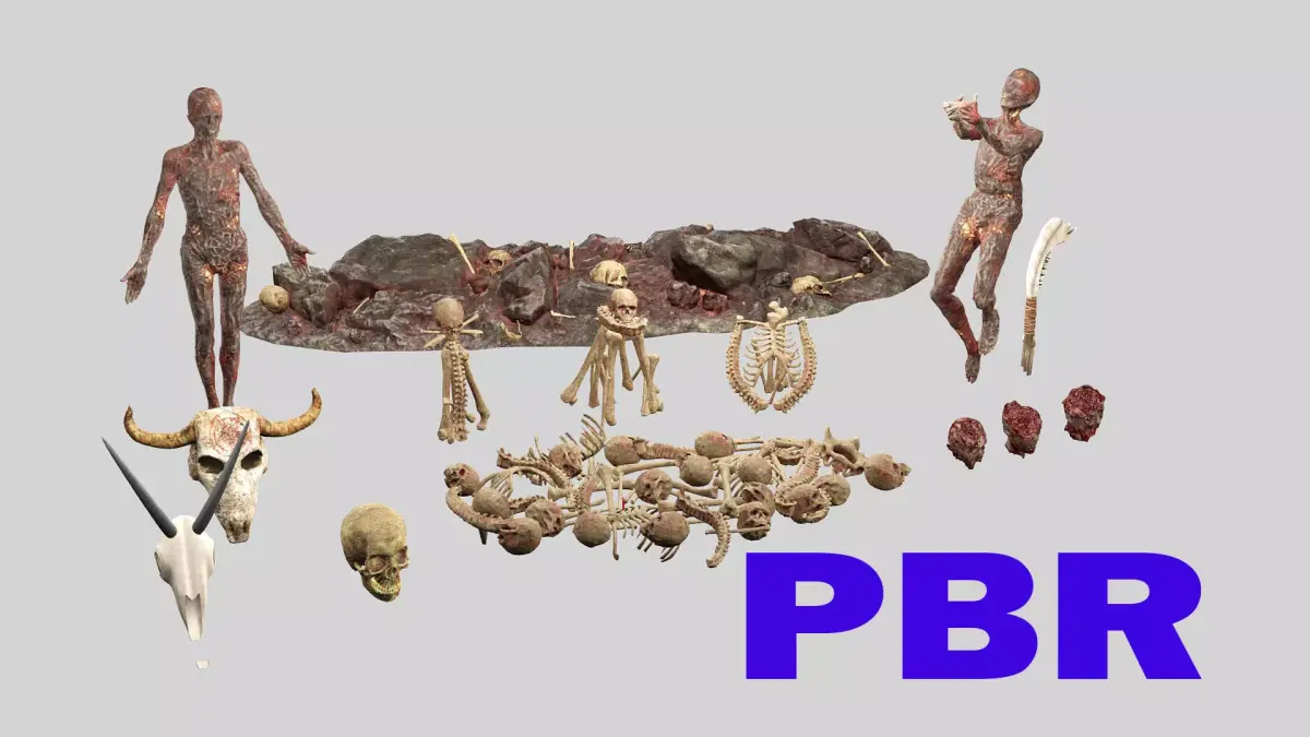 Horror Assets - Human Corpses Body Part Collection X4 Pack Low-poly 3D model