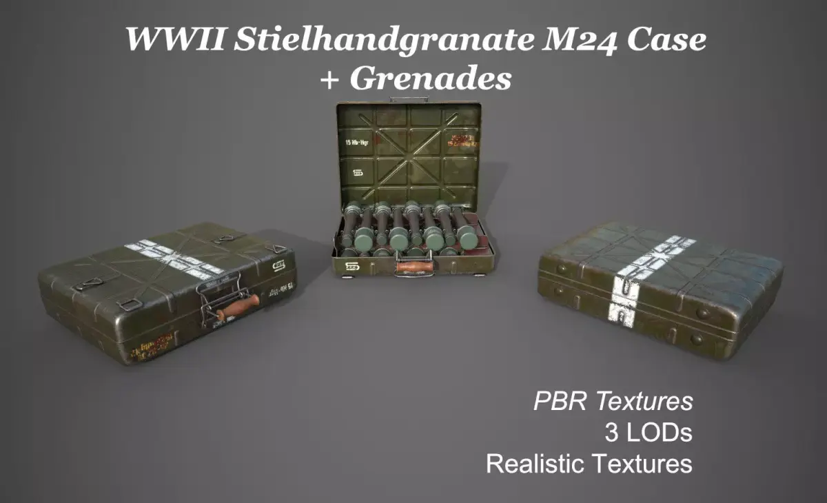 WWII Stielhandgranate M24 Case with Stielhandgranate M24 grenade Low-poly 3D model