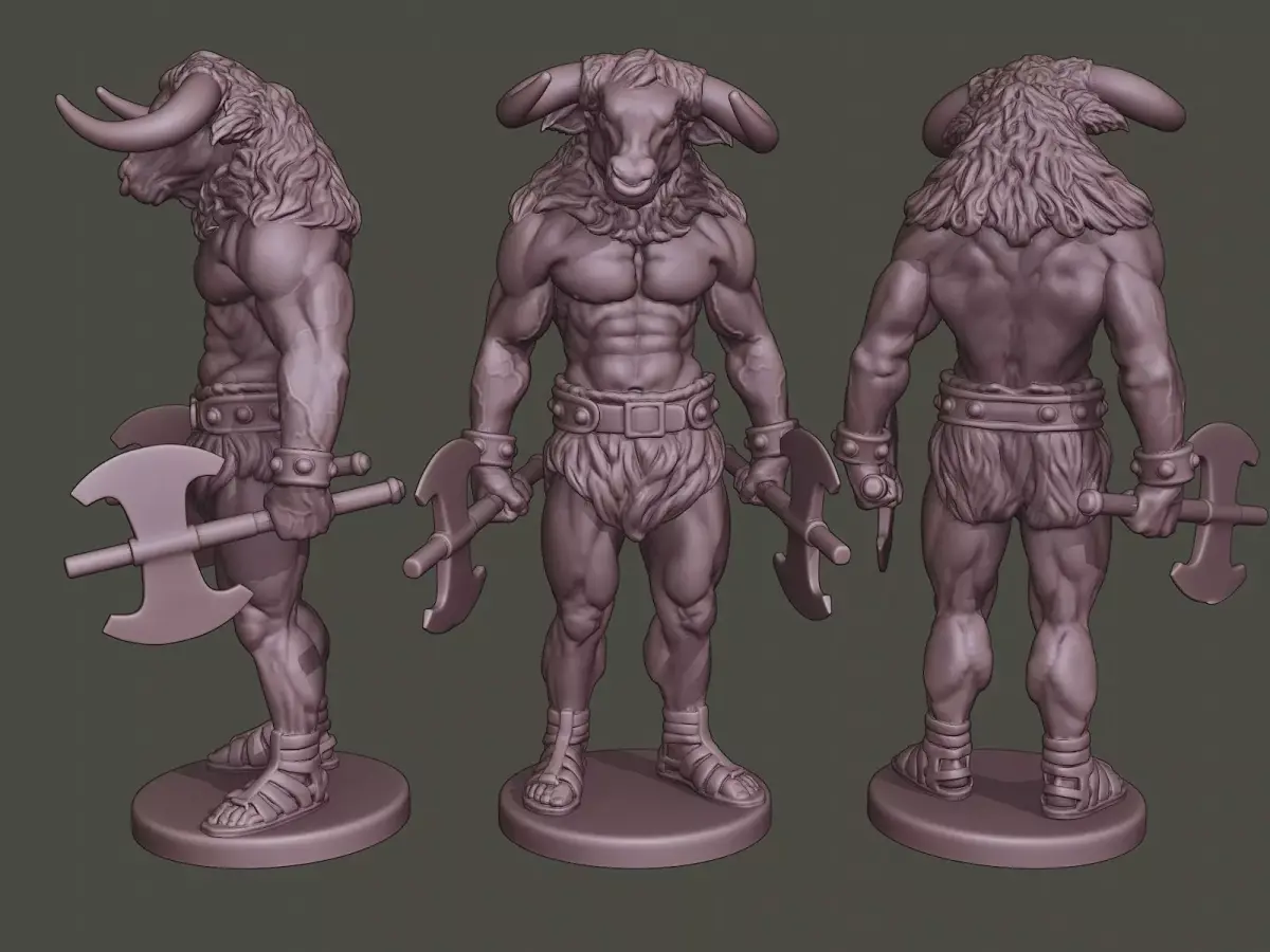 Minotaur Warrior Stand3 two Axes 3D print model