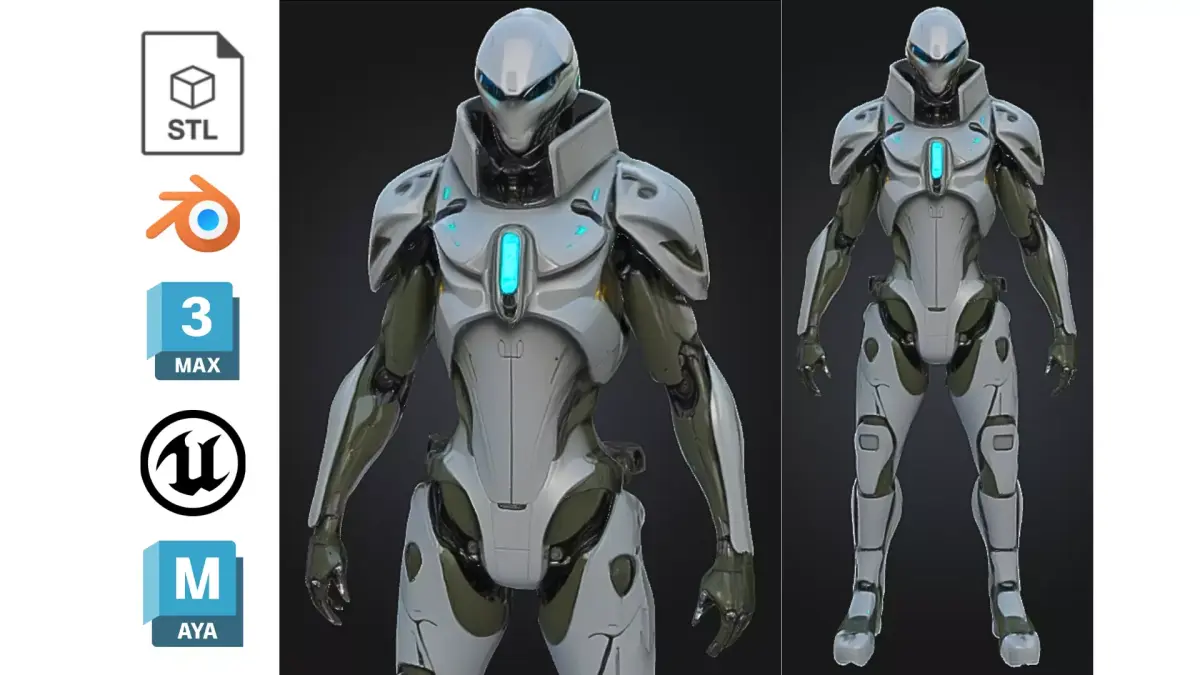 Futuristic Elite Android Low-poly 3D model