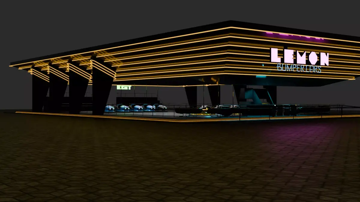 Sci-Fi Cyberpunk Bumper Cars Arena - Theme Park Ride 3D Model Low-poly 3D model