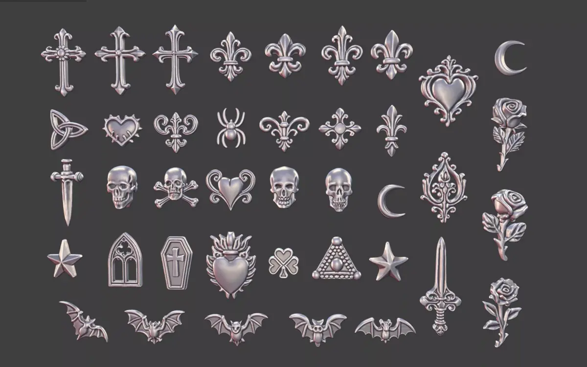 set of 40 Gothic 3D Elements for Jewelry Game Design  3D print model