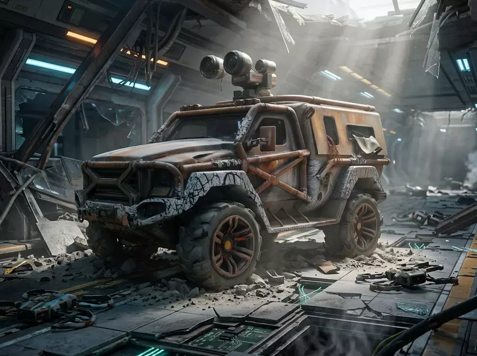 Wrecked Sci-Fi Utility Vehicle - Post-Apocalyptic Armored PBR Low-poly 3D model