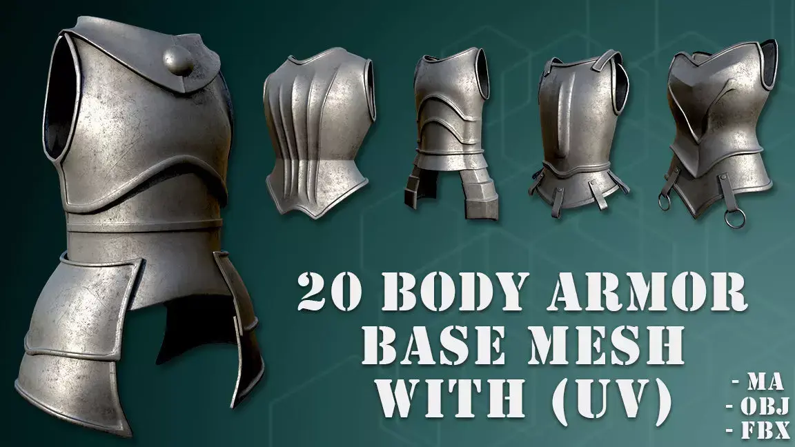 20 Body Armor Base Mesh Pack With UV Low-poly 3D model