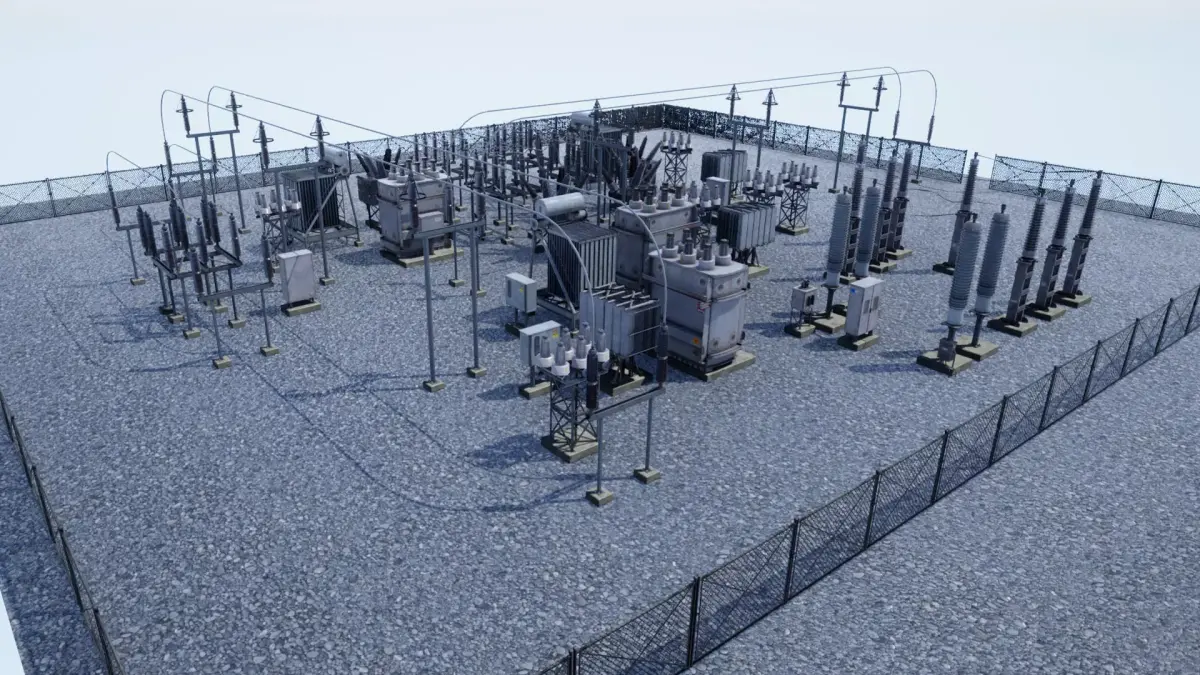 Electric Power Sub Station Low-poly 3D model
