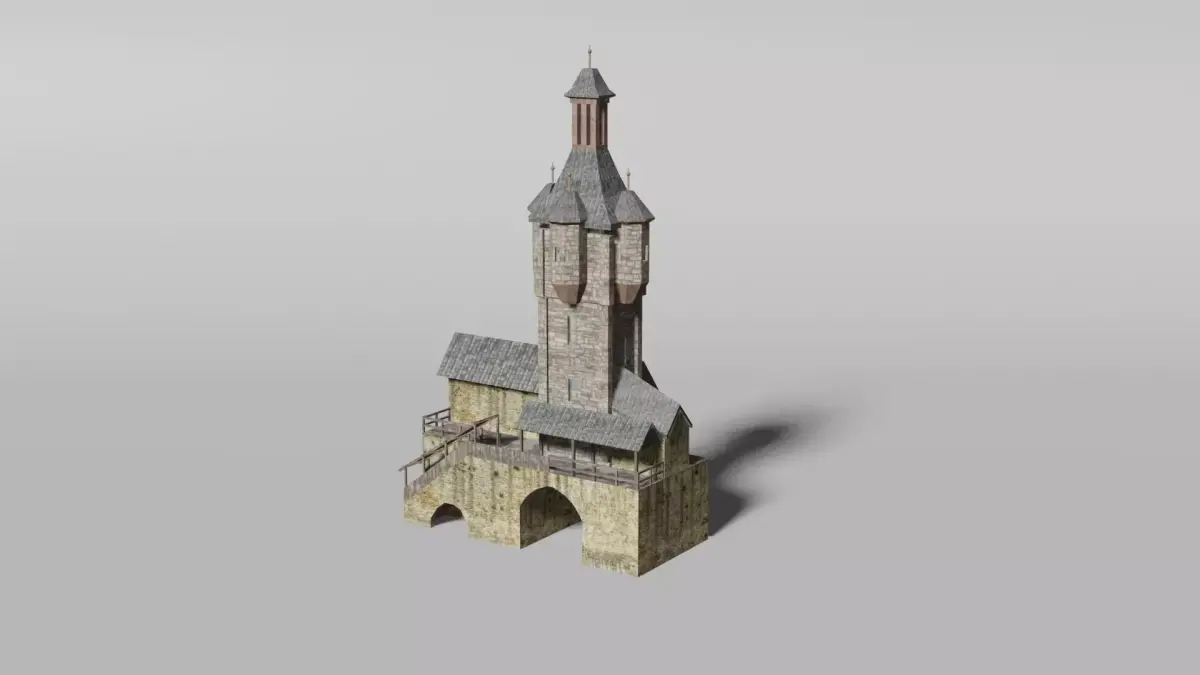 Medieval city gate building Low-poly 3D model