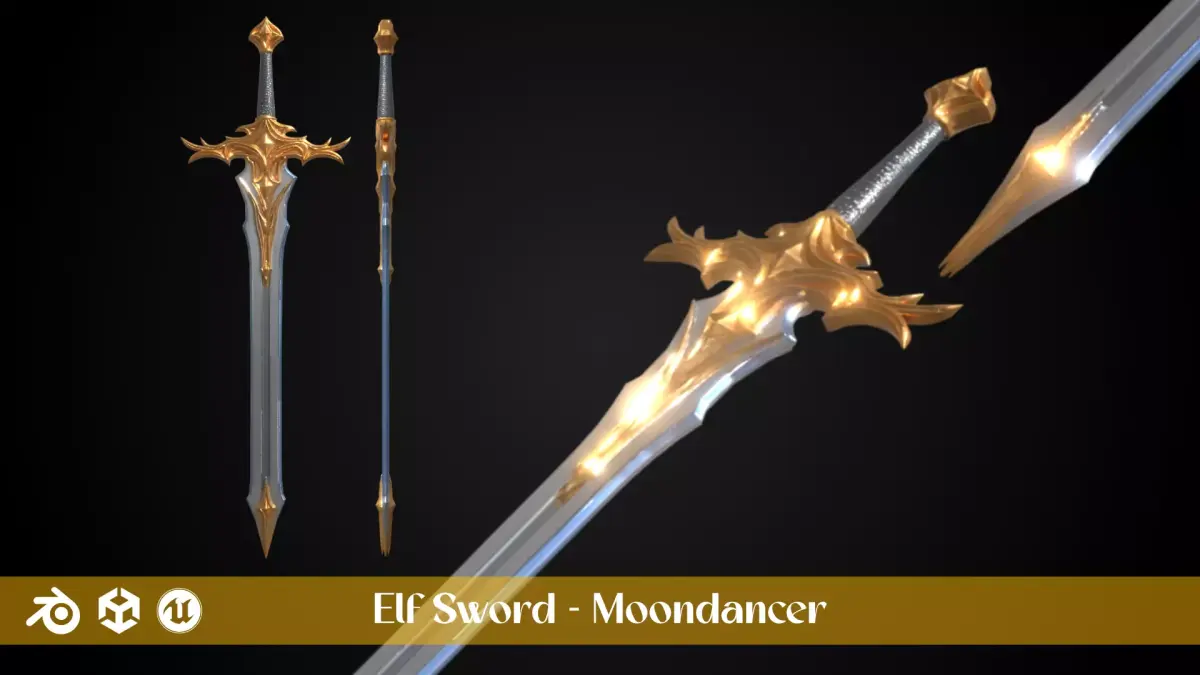 Stylized Elf Sword - Moondancer - Game Ready 3D model