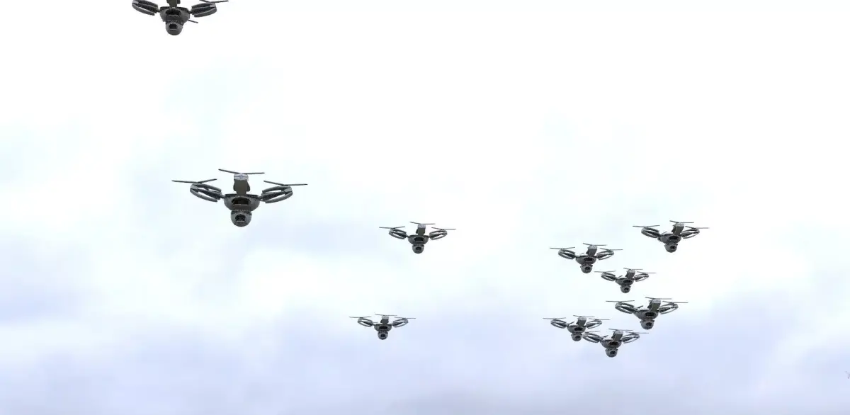 Drones group of flying in sky 3D model