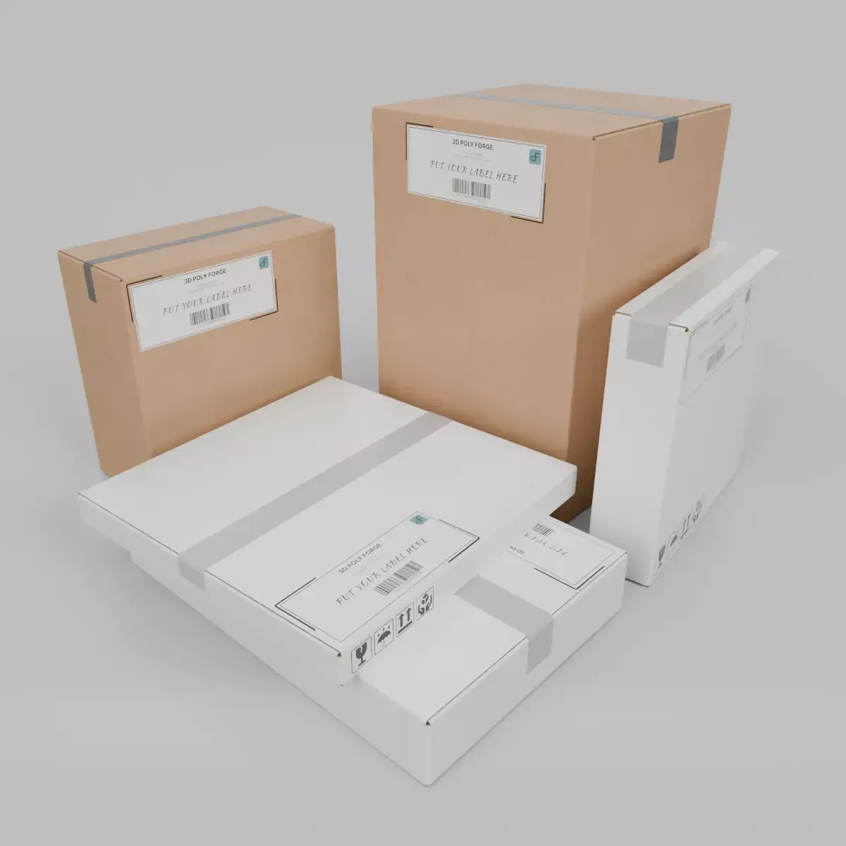 Ultimate White and Corrugated Box Set - Rigged and Customizable 3D Model Pack