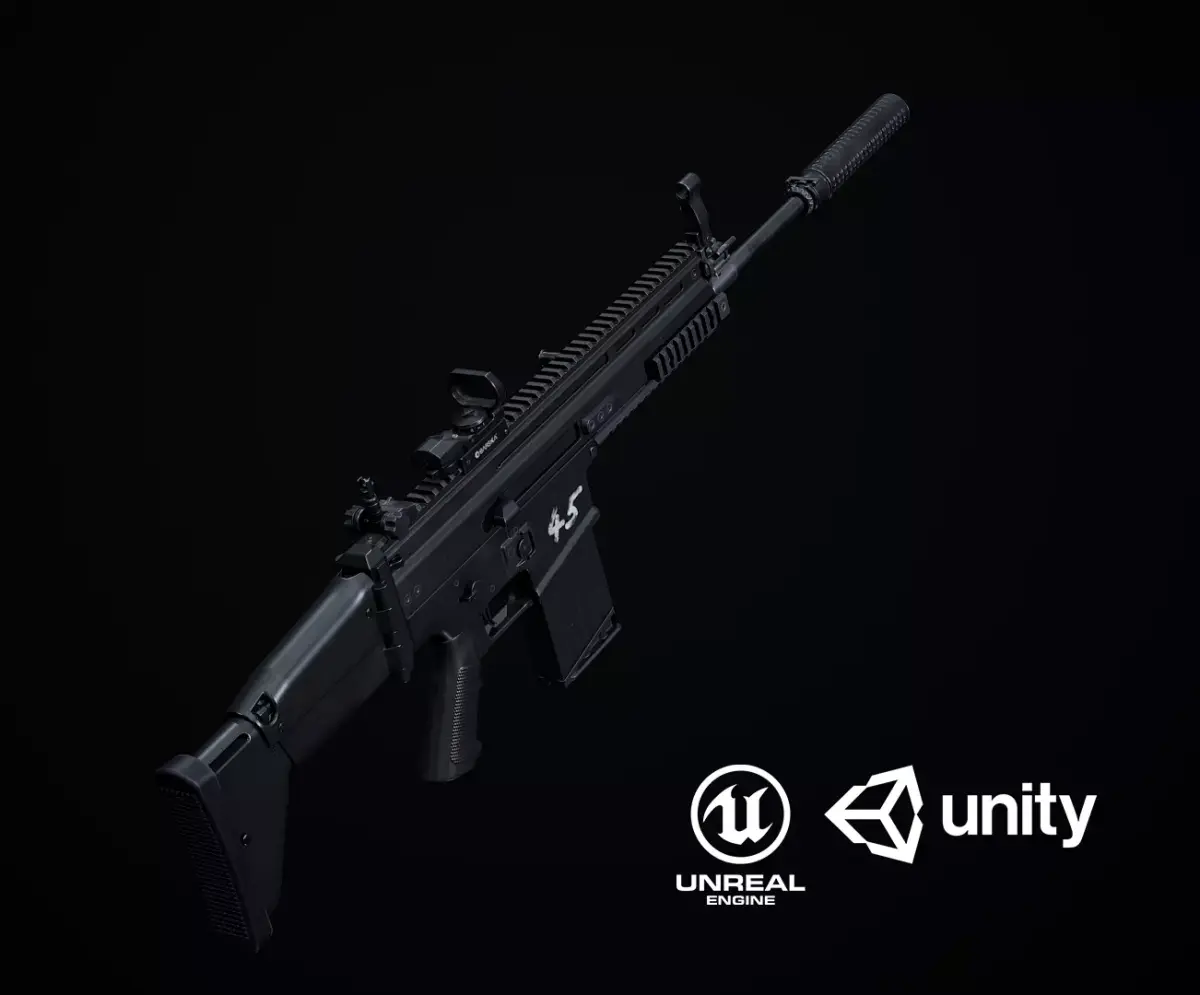 SCAR H PBR assault rifle Low-poly 3D model