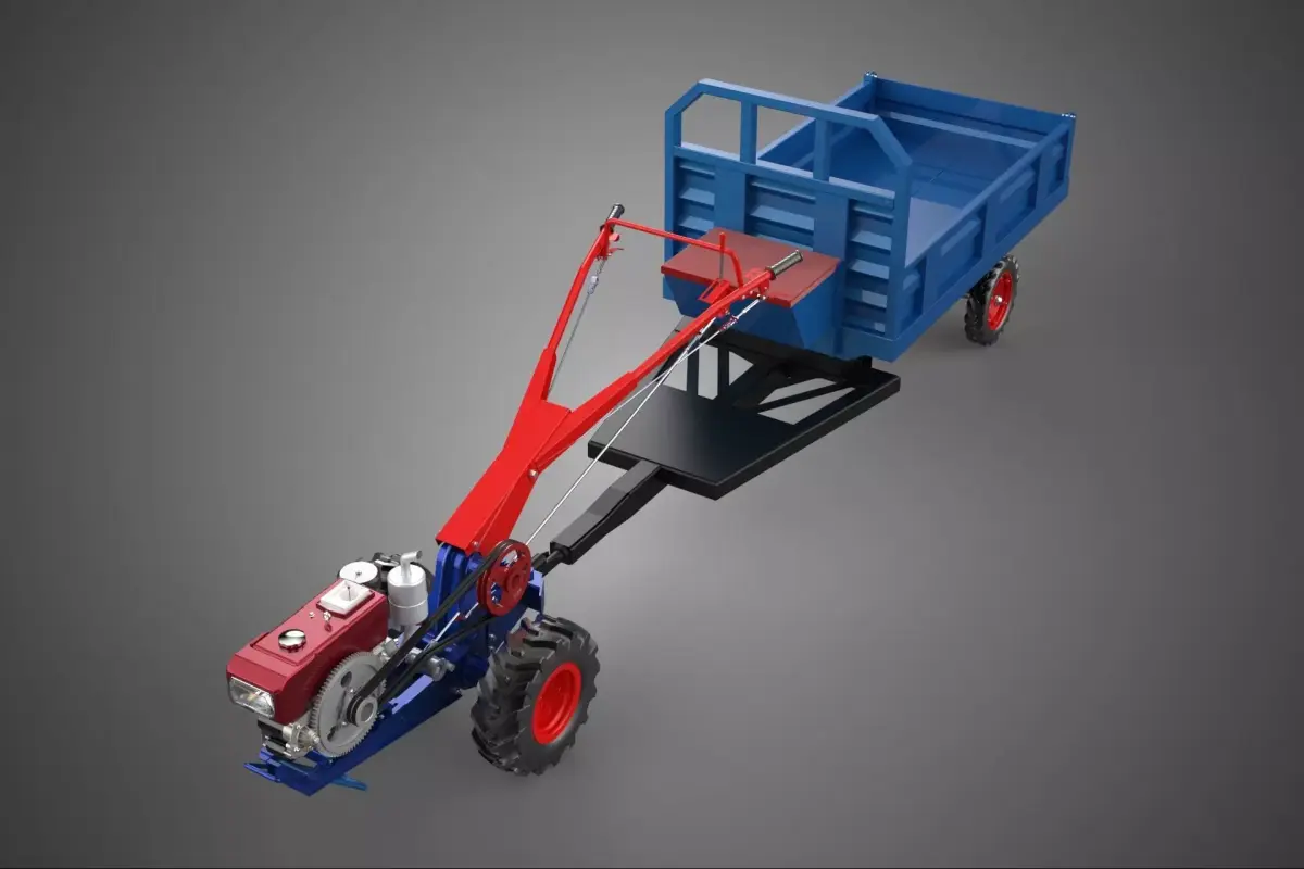 DIESEL HAND WALKING WALK BEHIND TRACTOR TRAILER CART CARGO WAGON 3D model