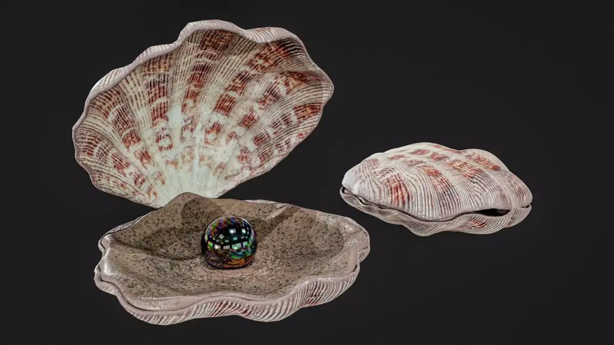 Sea Shell With Pearl Low-poly 3D model