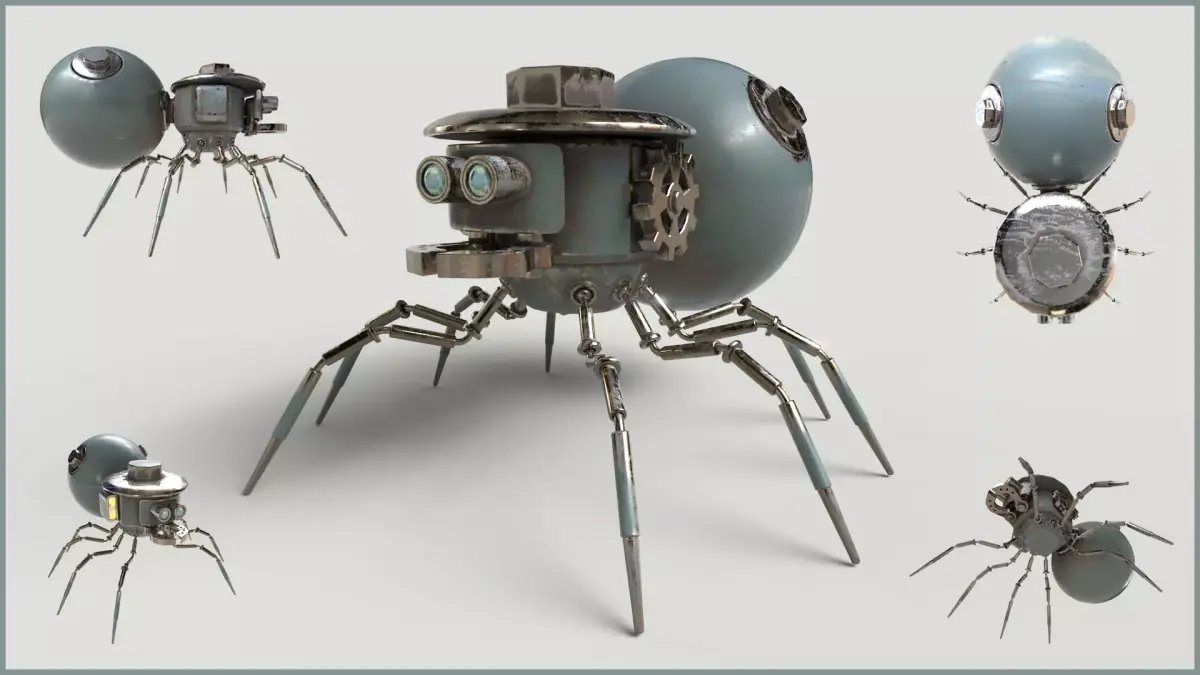 Stylized Mechanical Spider Robot Low-poly 3D model
