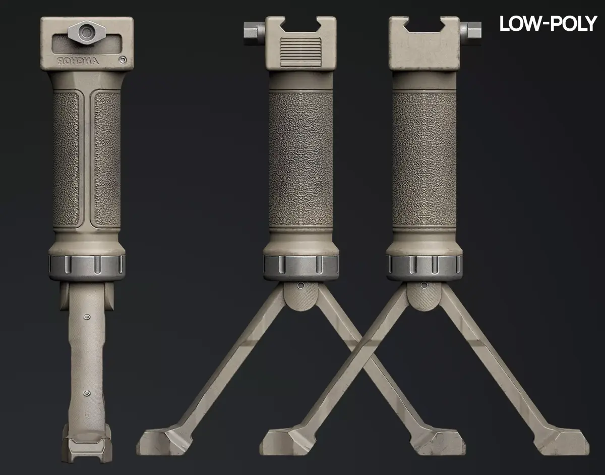 Tactical Hand Grip Bipod For Picatinny rail - Sand Skin Low-poly 3D model