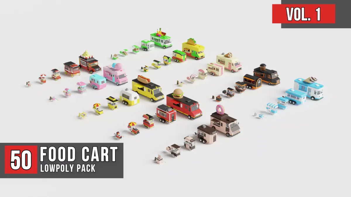 Food Cart Pack Collection Low-poly 3D model