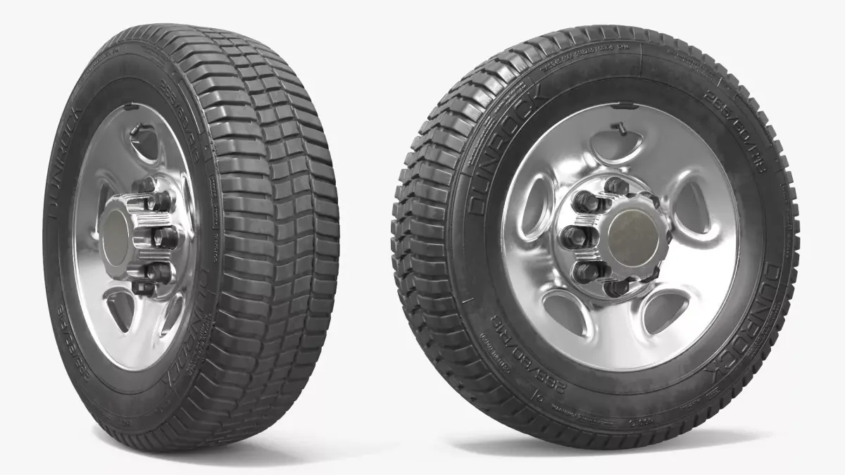 Truck Tire with Steel Wheel Rim Silver 3D model
