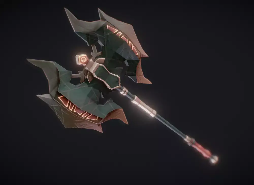 Double-Headed War Axe with Flames Low-poly 3D model
