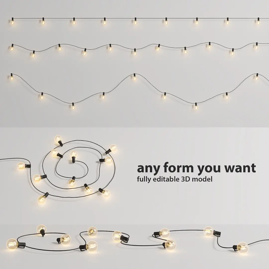 Editable Garland Lights Set 1 3D model