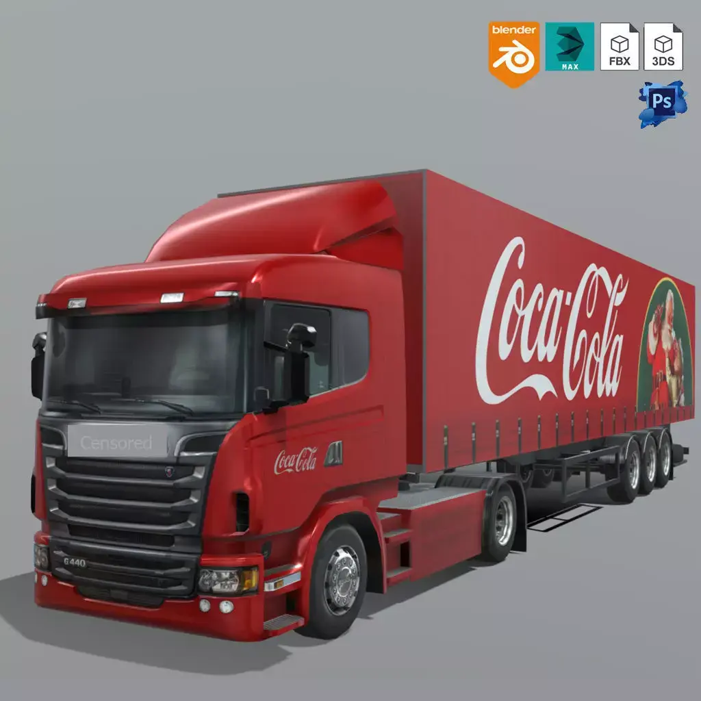 Truck with trailer CocaCola Livery Low-poly 3D model