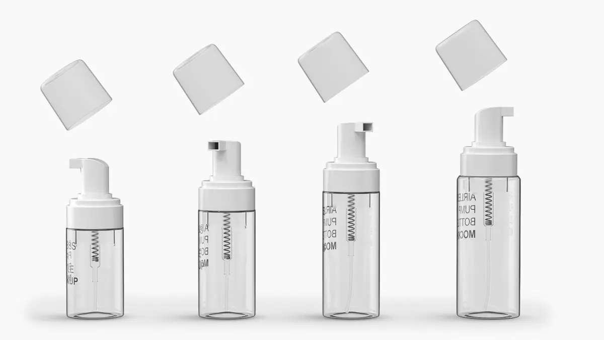 Mockup Four Transparent Airless Pump Bottles Set 3D model
