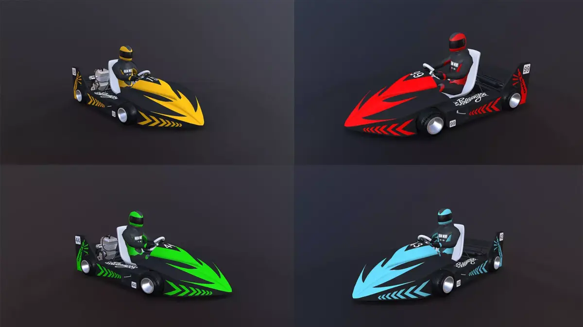 4LowPolyKartsWithPlayerPack 3 go kart Low-poly 3D model