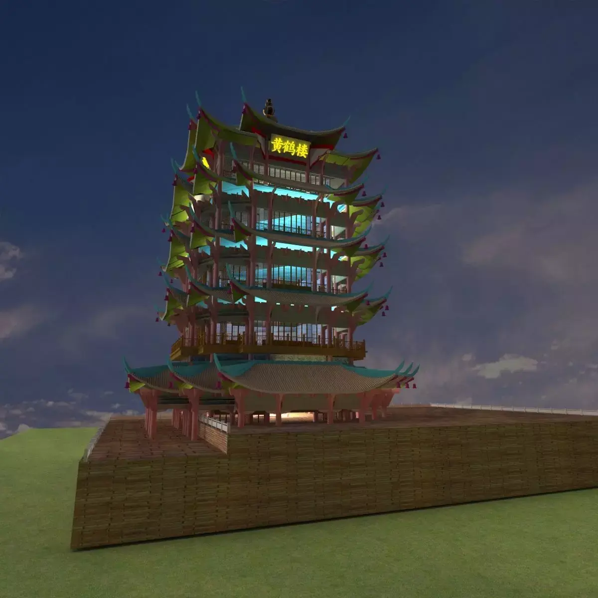 Chinese yellow crane tower 3D model