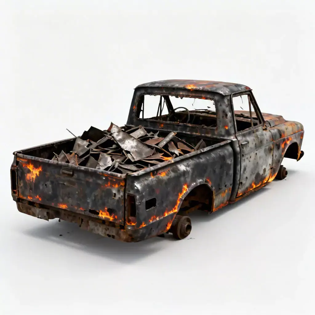 Burnt-Out Pickup Truck 3D Model Low-poly 3D model