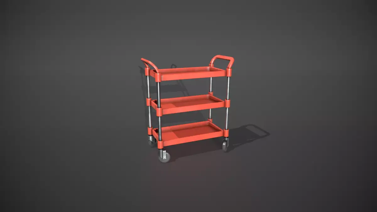 Three Tier Red Service Cart Low-poly 3D model