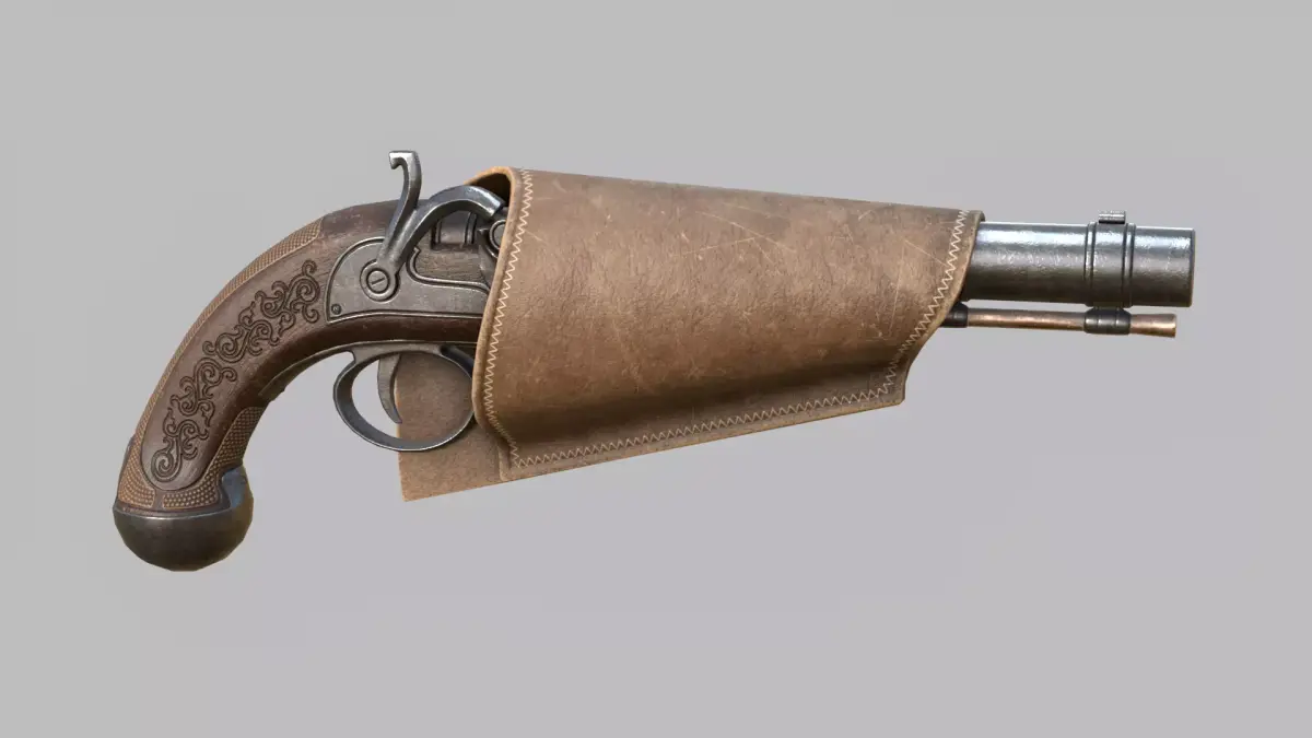 Pirate flintlock pistol with holster Low-poly 3D model